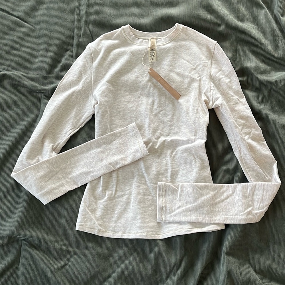 Skims cotton jersey long sleeve t-shirt, XS, Oatmeal Heather, Never worn